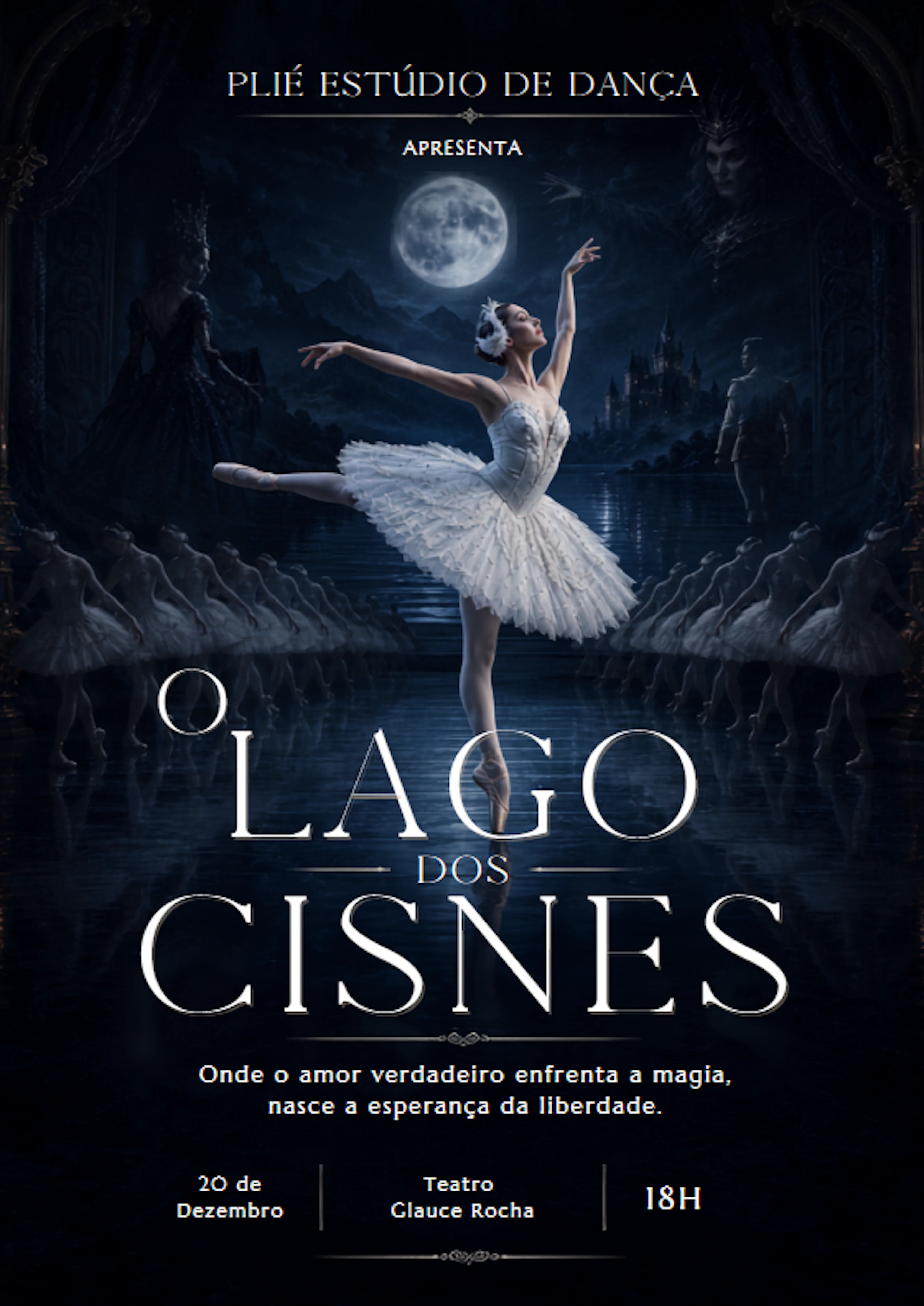 Cartaz do espetáculo Lago dos Cisnes da Plié Estúdio de Dança